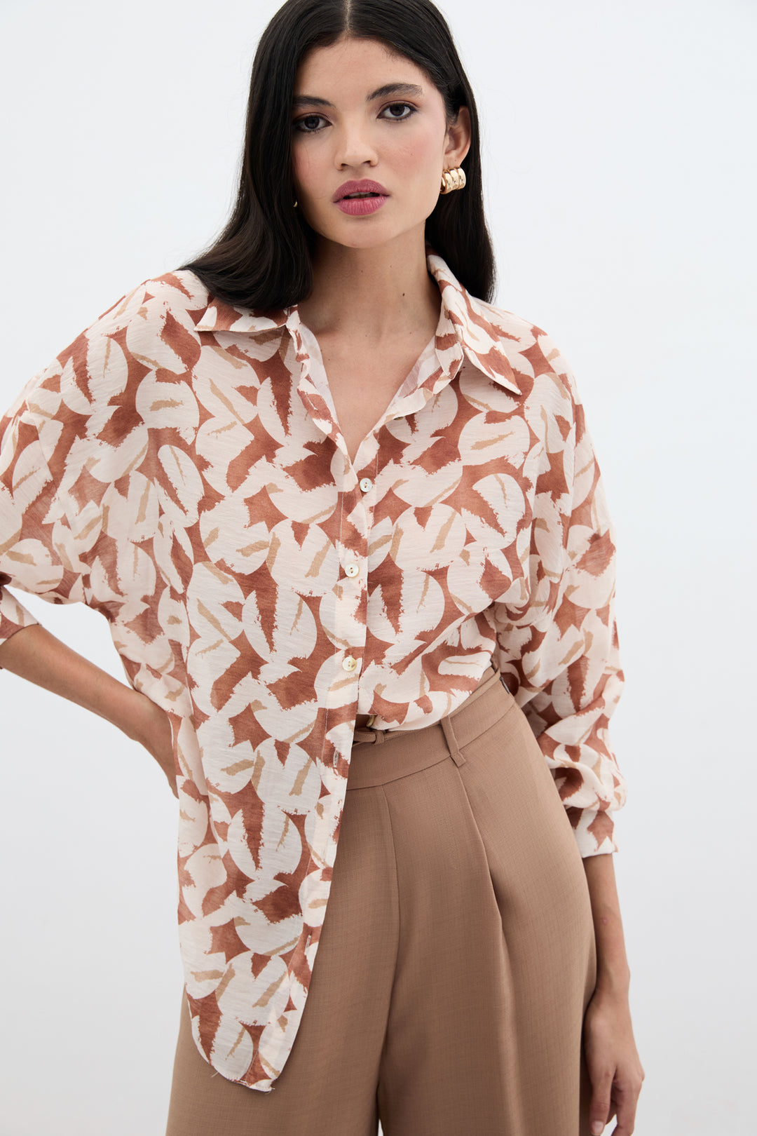 Sateen Chemise en Viscose Imprimée - Marron