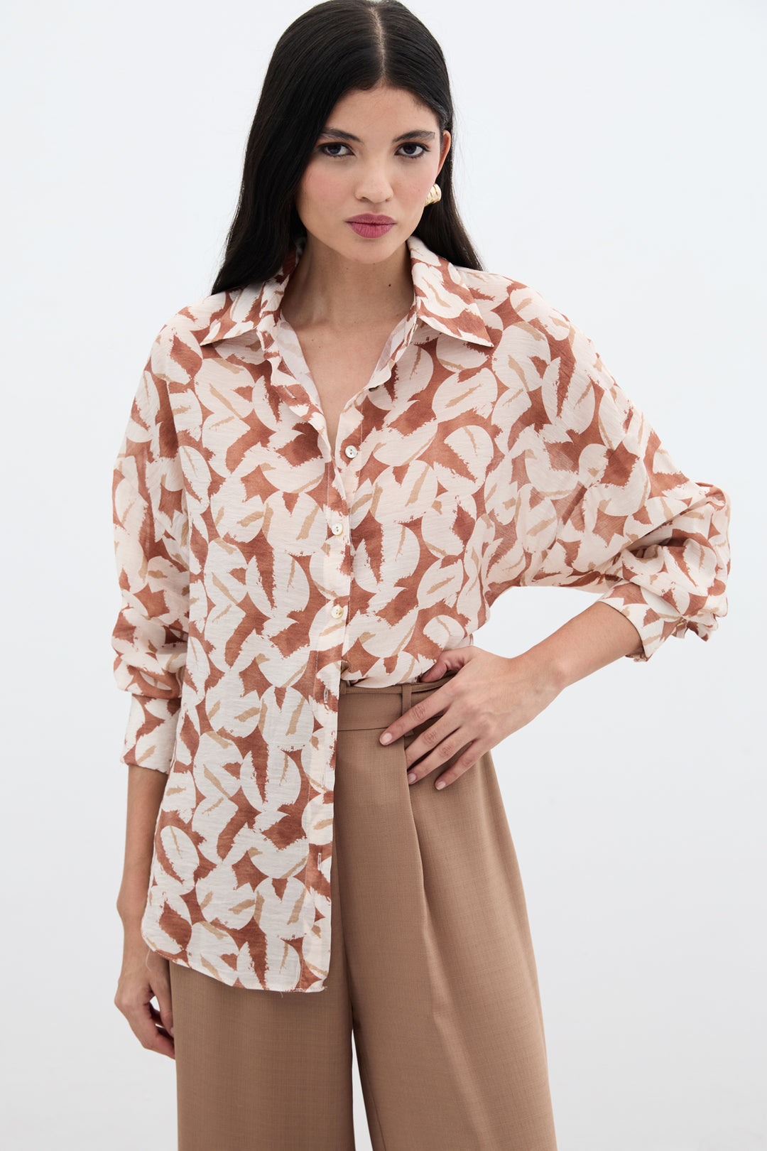 Sateen Chemise en Viscose Imprimée - Marron