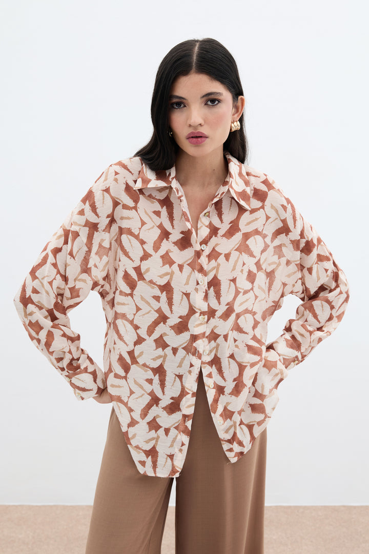 Sateen Chemise en Viscose Imprimée - Marron