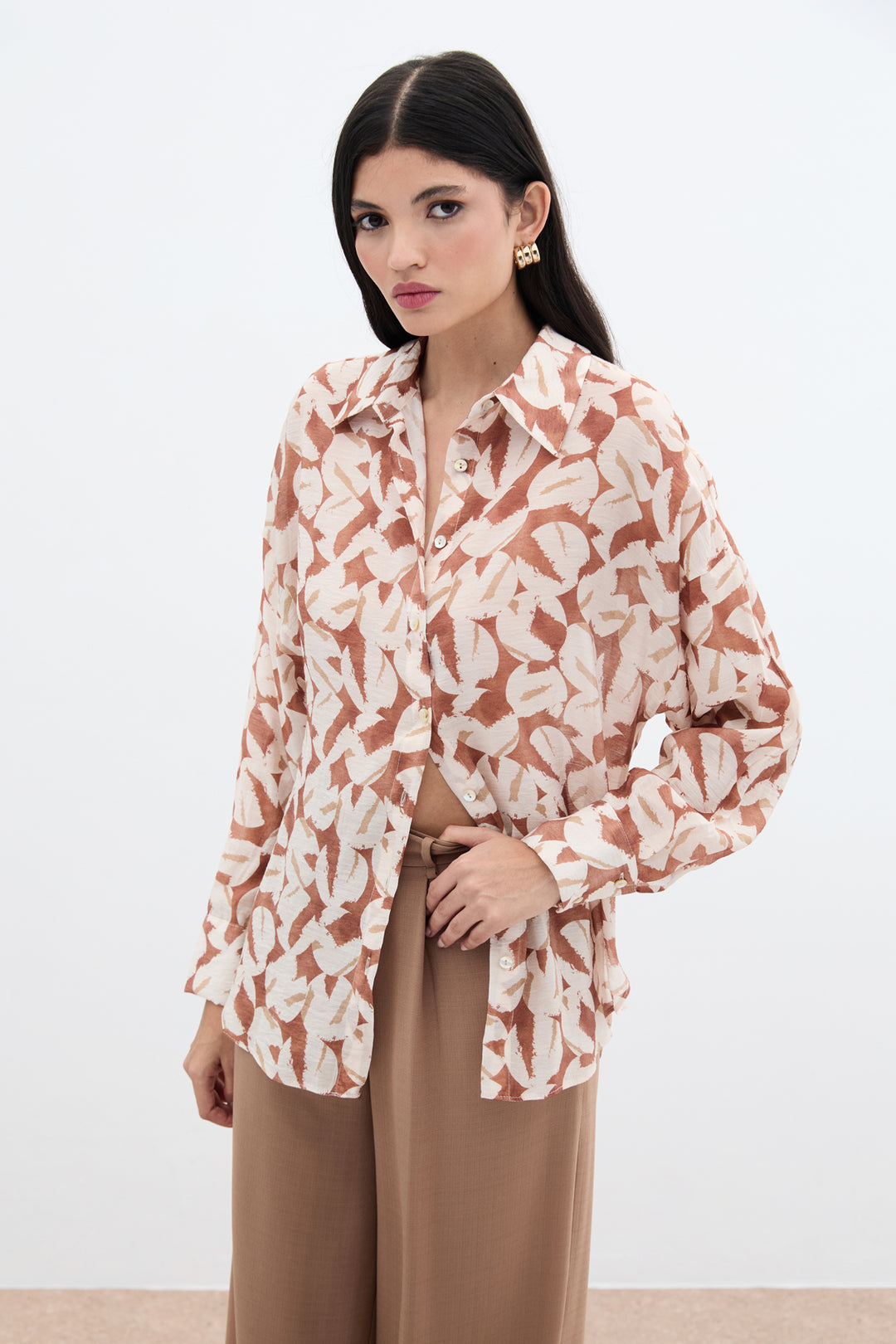 Sateen Chemise en Viscose Imprimée - Marron