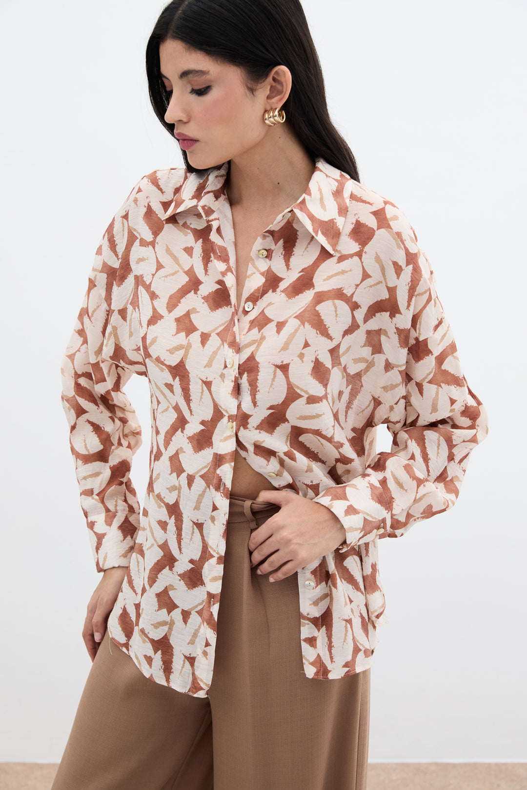 Sateen Chemise en Viscose Imprimée - Marron