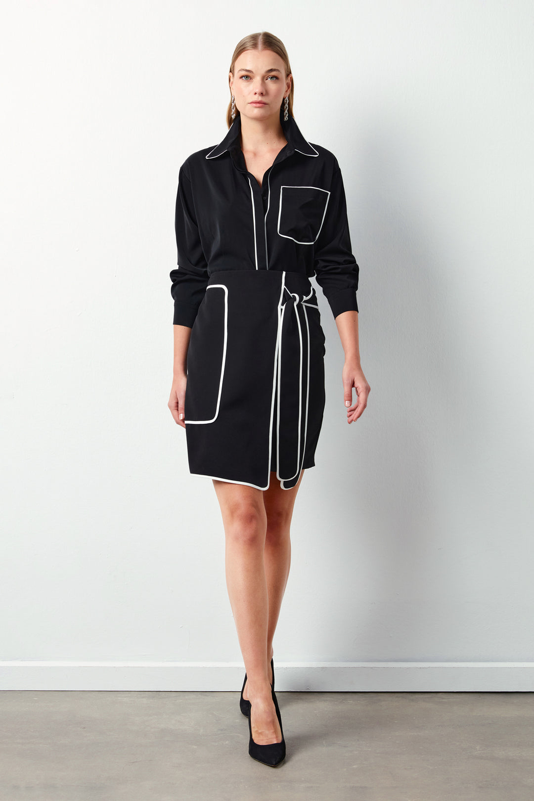 Sateen Jupe Mini Détail - Noir