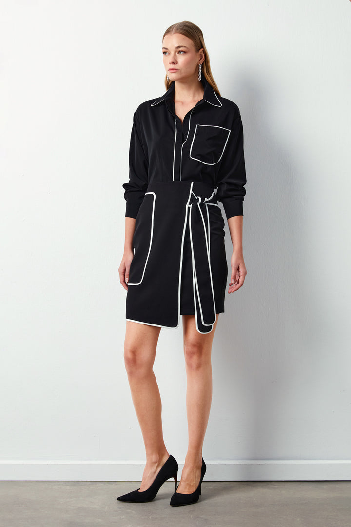 Sateen Jupe Mini Détail - Noir