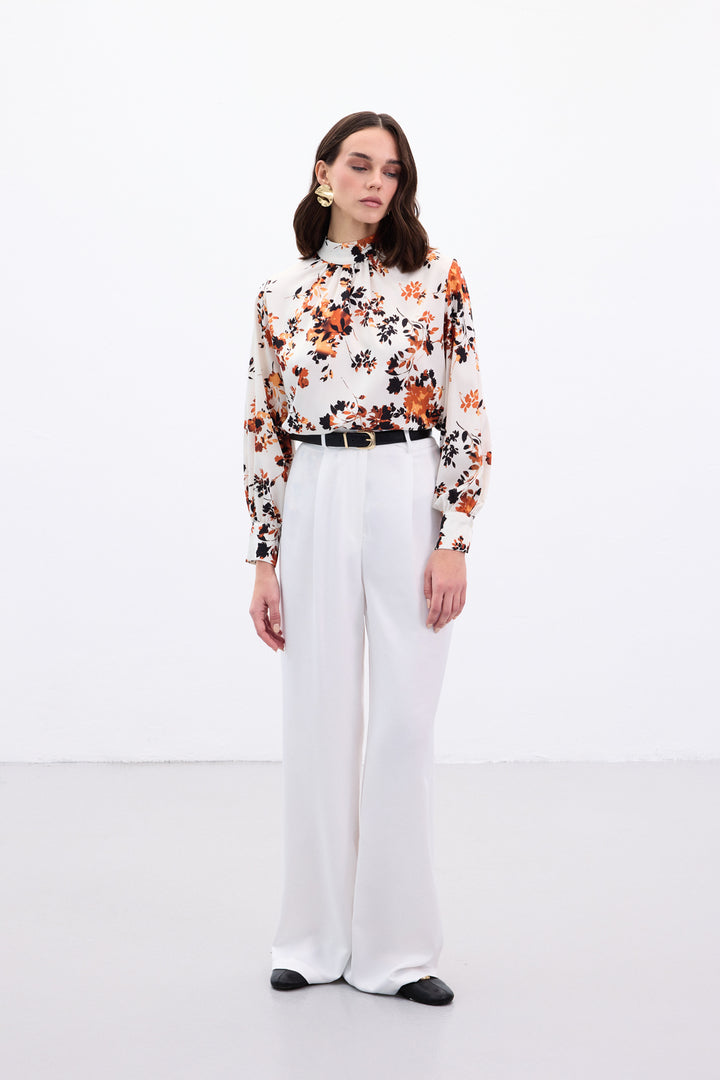 Sateen Blouse Col Montant - oranj
