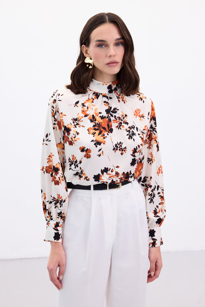 Sateen Blouse Col Montant - oranj