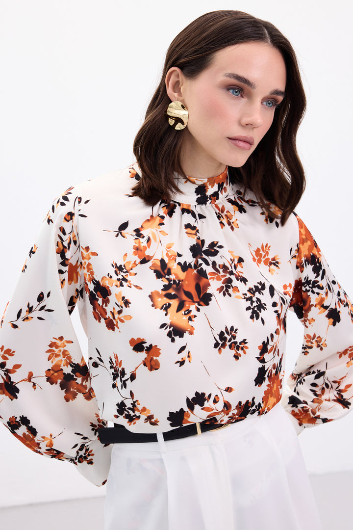 Sateen Blouse Col Montant - oranj