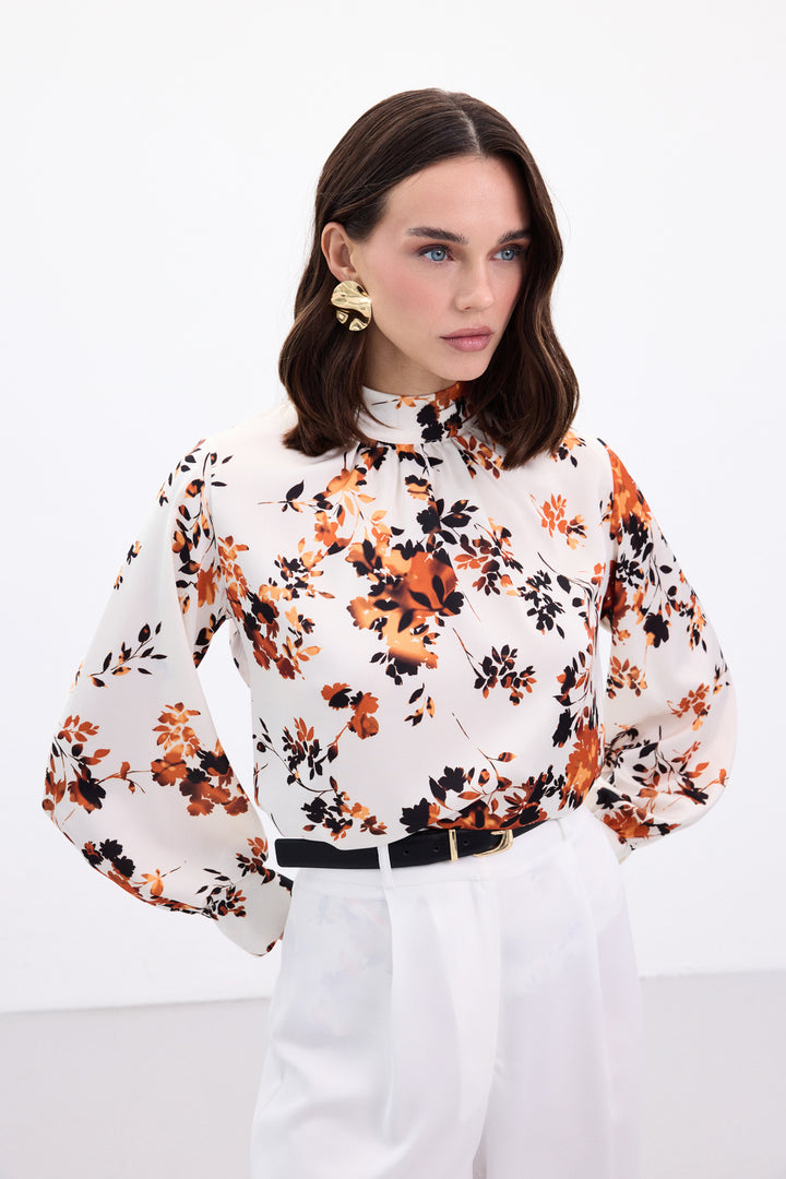 Sateen Blouse Col Montant - oranj