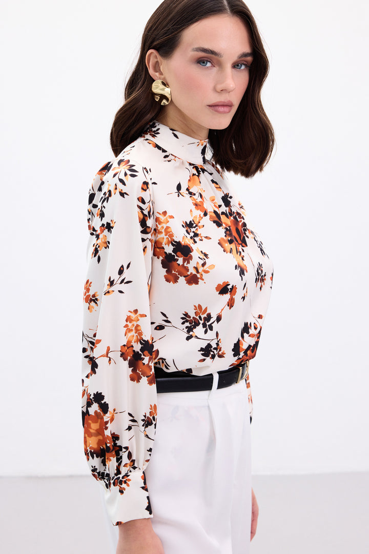 Sateen Blouse Col Montant - oranj