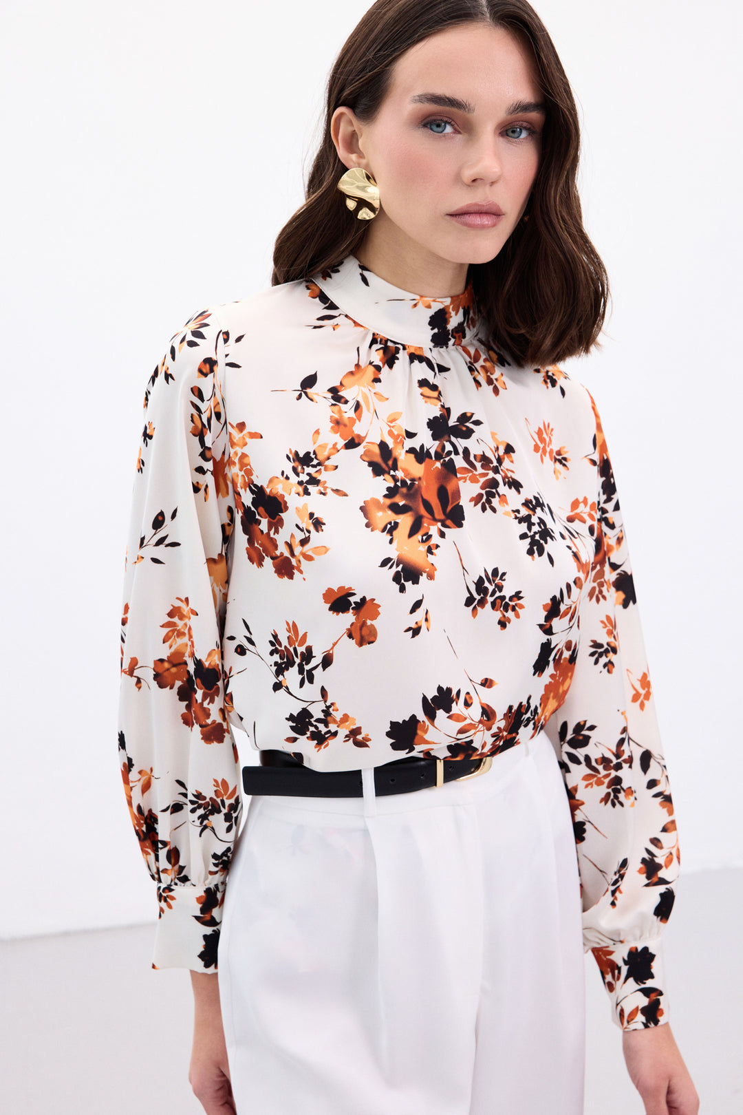 Sateen Blouse Col Montant - oranj