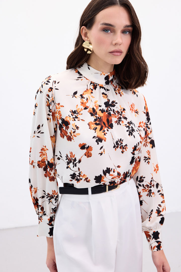 Sateen Blouse Col Montant - oranj