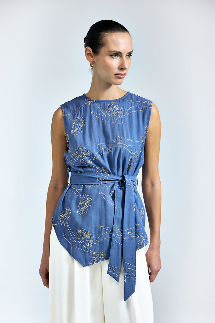 Sateen Blouse Dina - Indigo