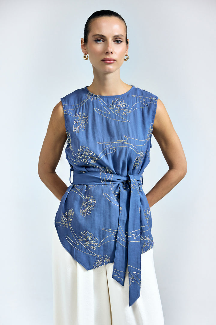 Sateen Blouse Dina - Indigo