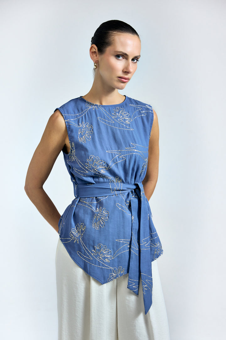 Sateen Blouse Dina - Indigo