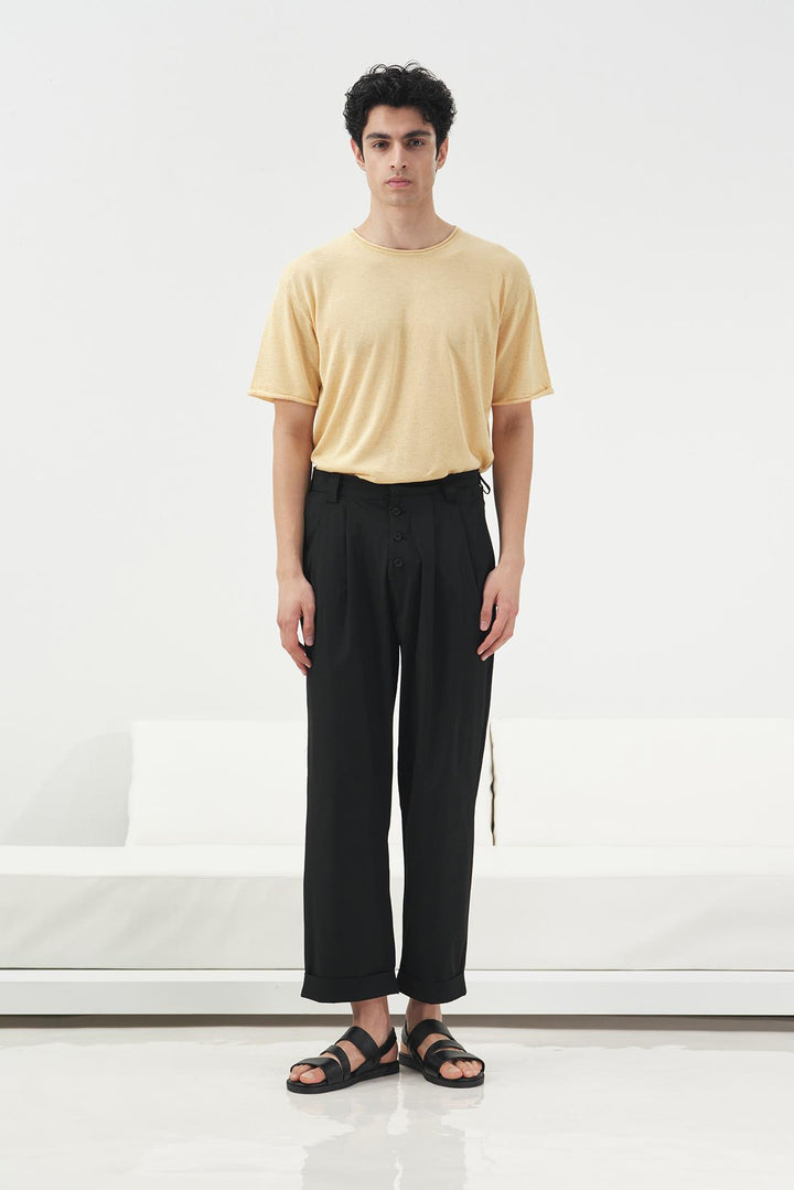Giesto Pantalon noir à double pli avec boutons extérieurs - Noir