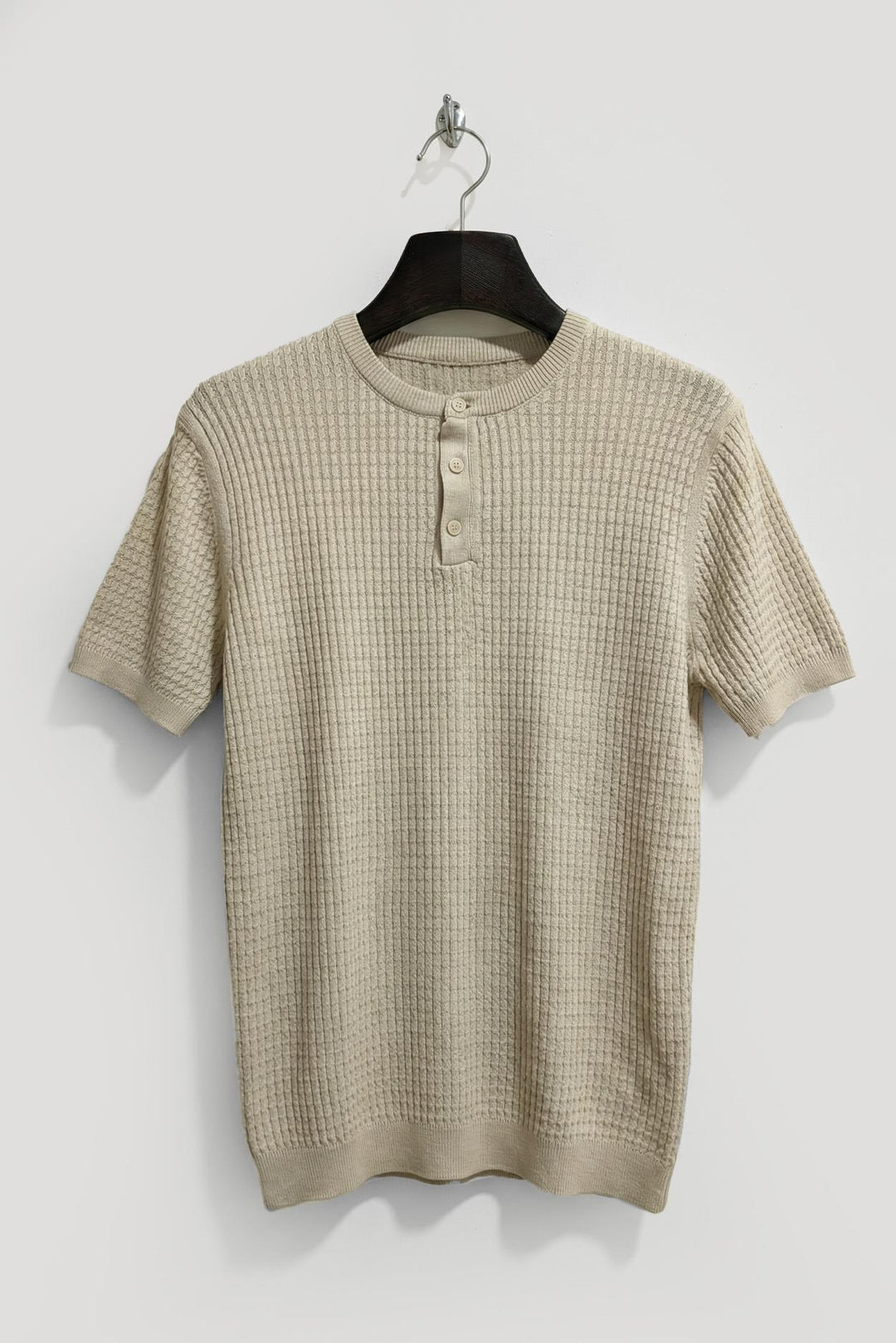 Giesto T-shirt en tricot beige à col rond texturé - Beige