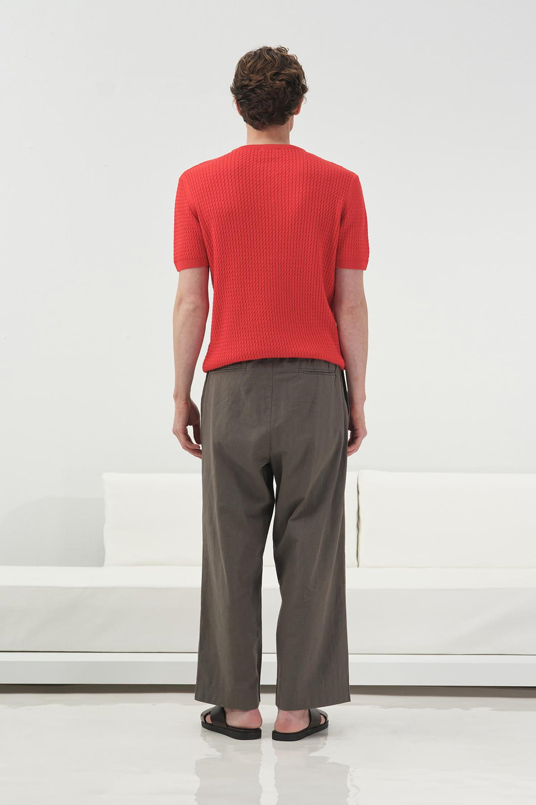 Giesto T-shirt en tricot rouge à col rond texturé - Rouge