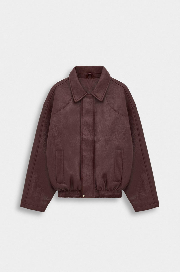 Giesto Veste en cuir bordeaux texturée - Bordeaux