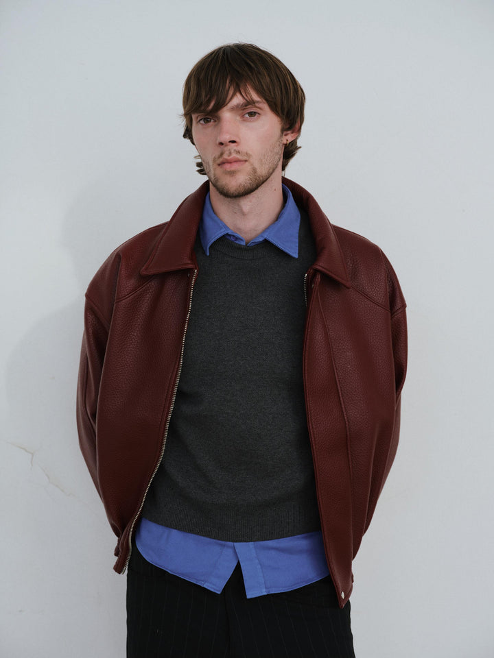 Giesto Veste en cuir bordeaux texturée - Bordeaux
