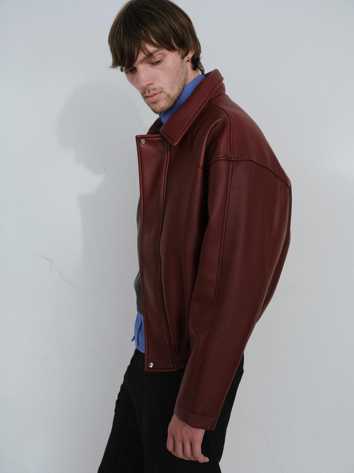 Giesto Veste en cuir bordeaux texturée - Bordeaux