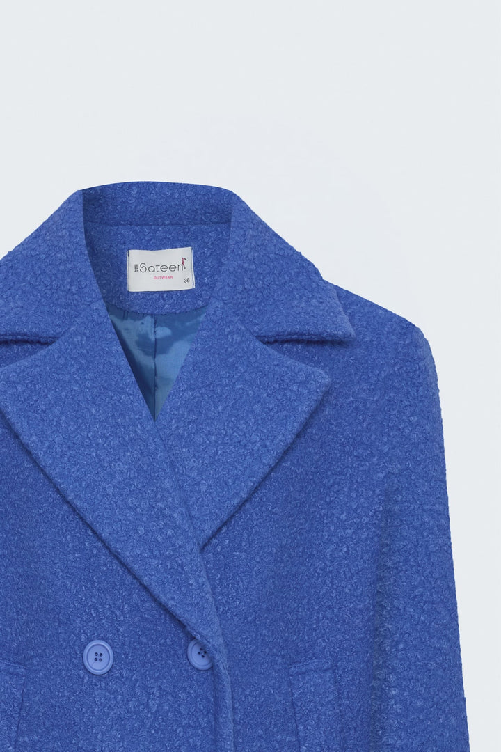 Sateen Veste courte en bouclette texturée - Bleu