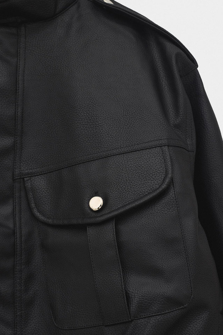 Giesto Veste en cuir noir avec épaulettes - Noir