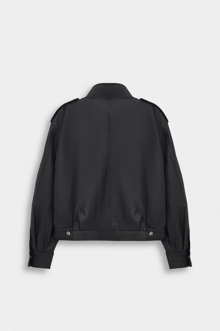 Giesto Veste en cuir noir avec épaulettes - Noir