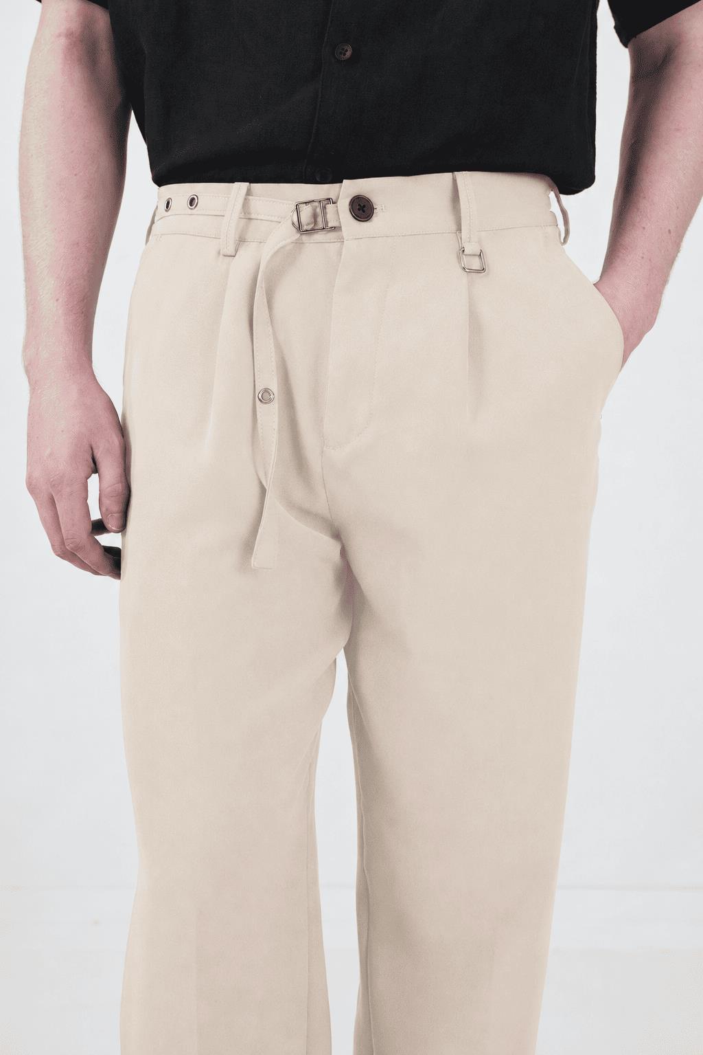 Giesto Pantalon plissé fin à ceinture texturée beige - Beige