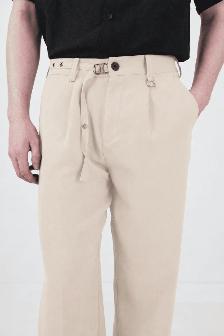 Giesto Pantalon plissé fin à ceinture texturée beige - Beige