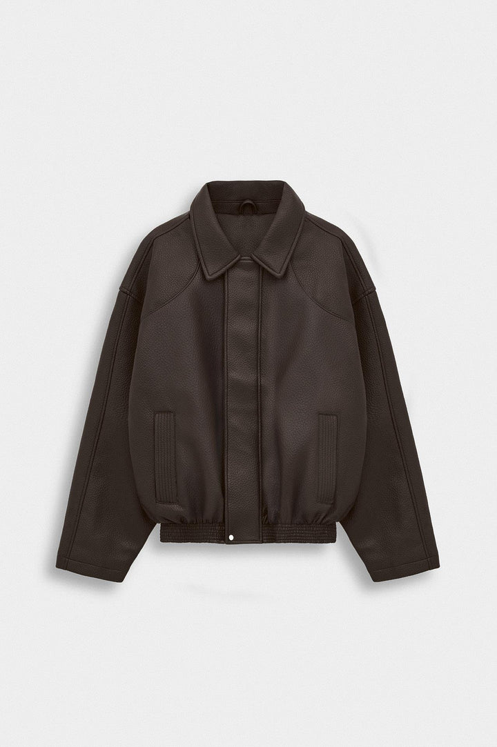Giesto Veste en cuir marron texturée - Marron