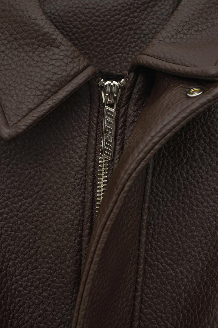 Giesto Veste en cuir marron texturée - Marron