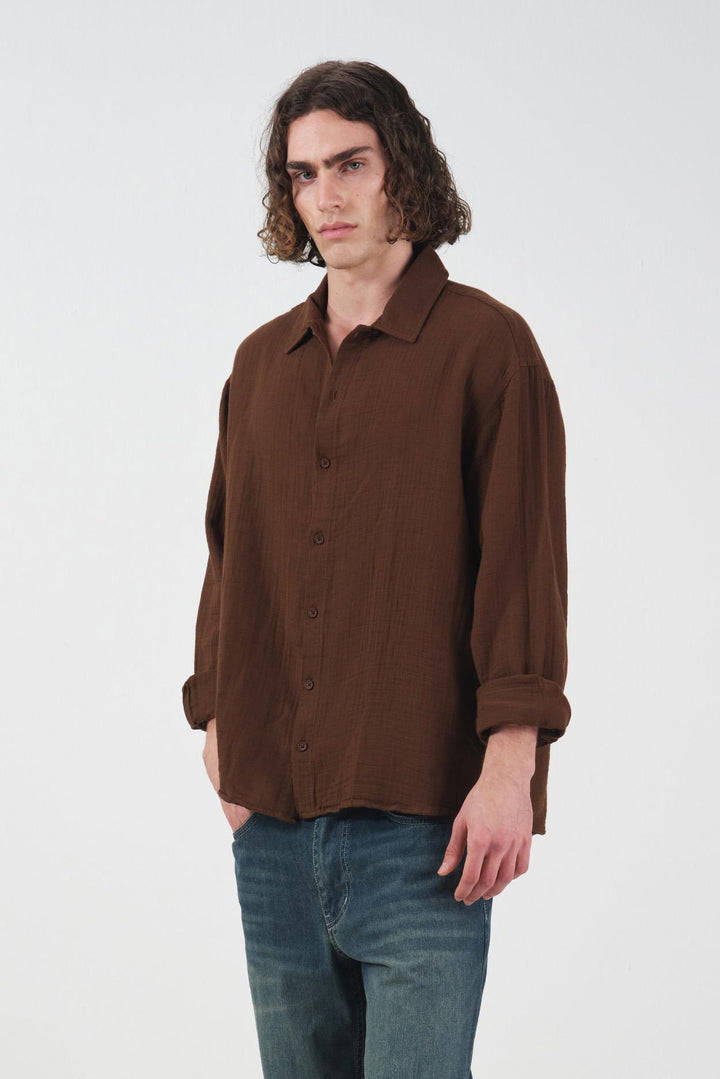 Giesto Chemise en Mousseline Marron Texturé - Marron