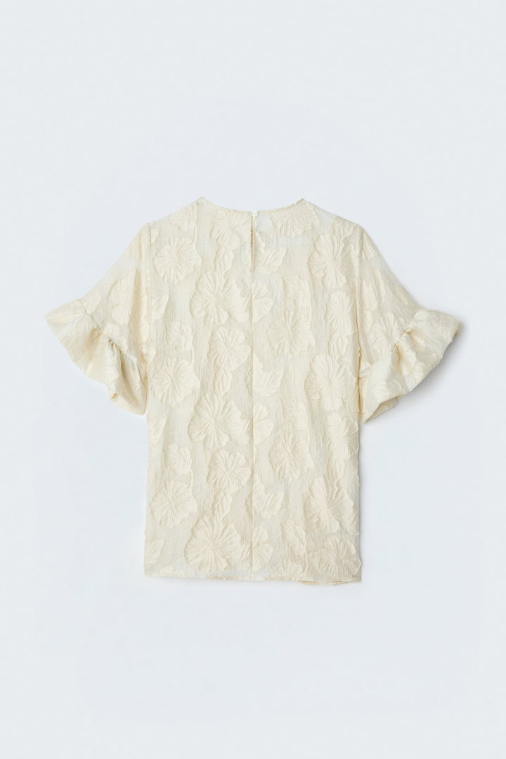 Sateen Blouse à manches courtes texturée - Beige