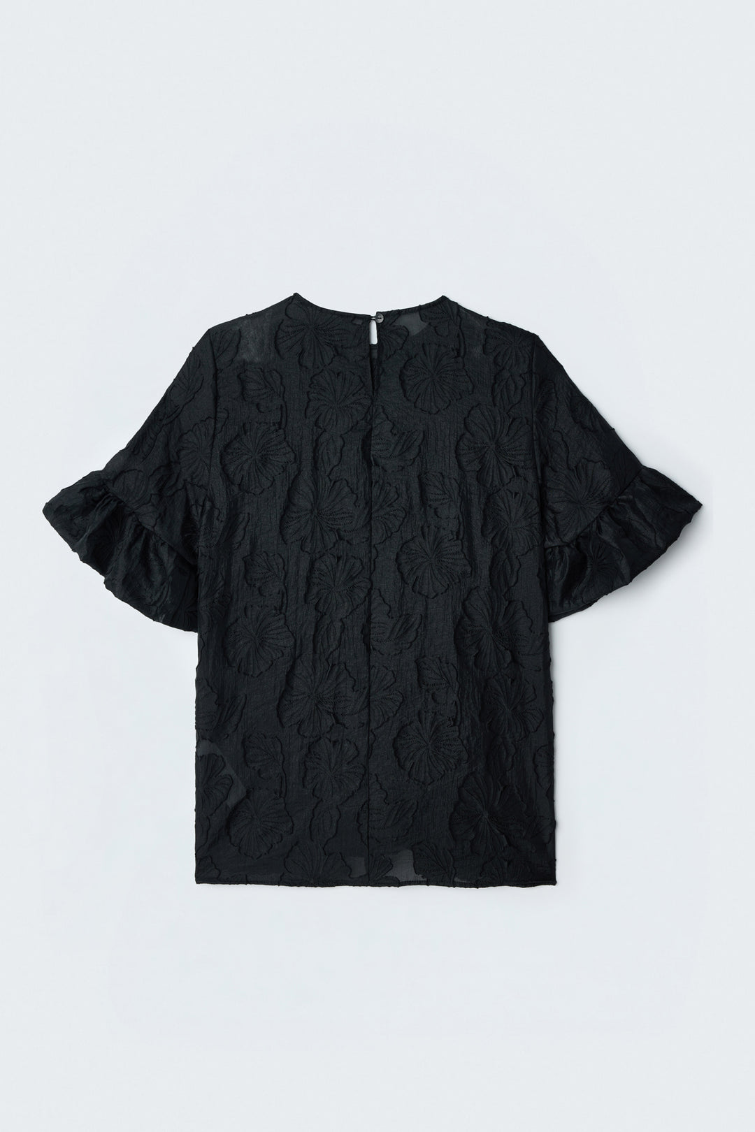 Sateen Blouse à manches courtes texturée - Noir