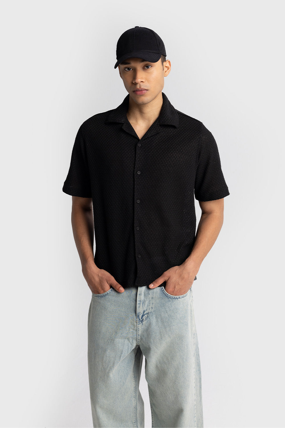 Giesto Chemise à manches courtes texturée - Noir