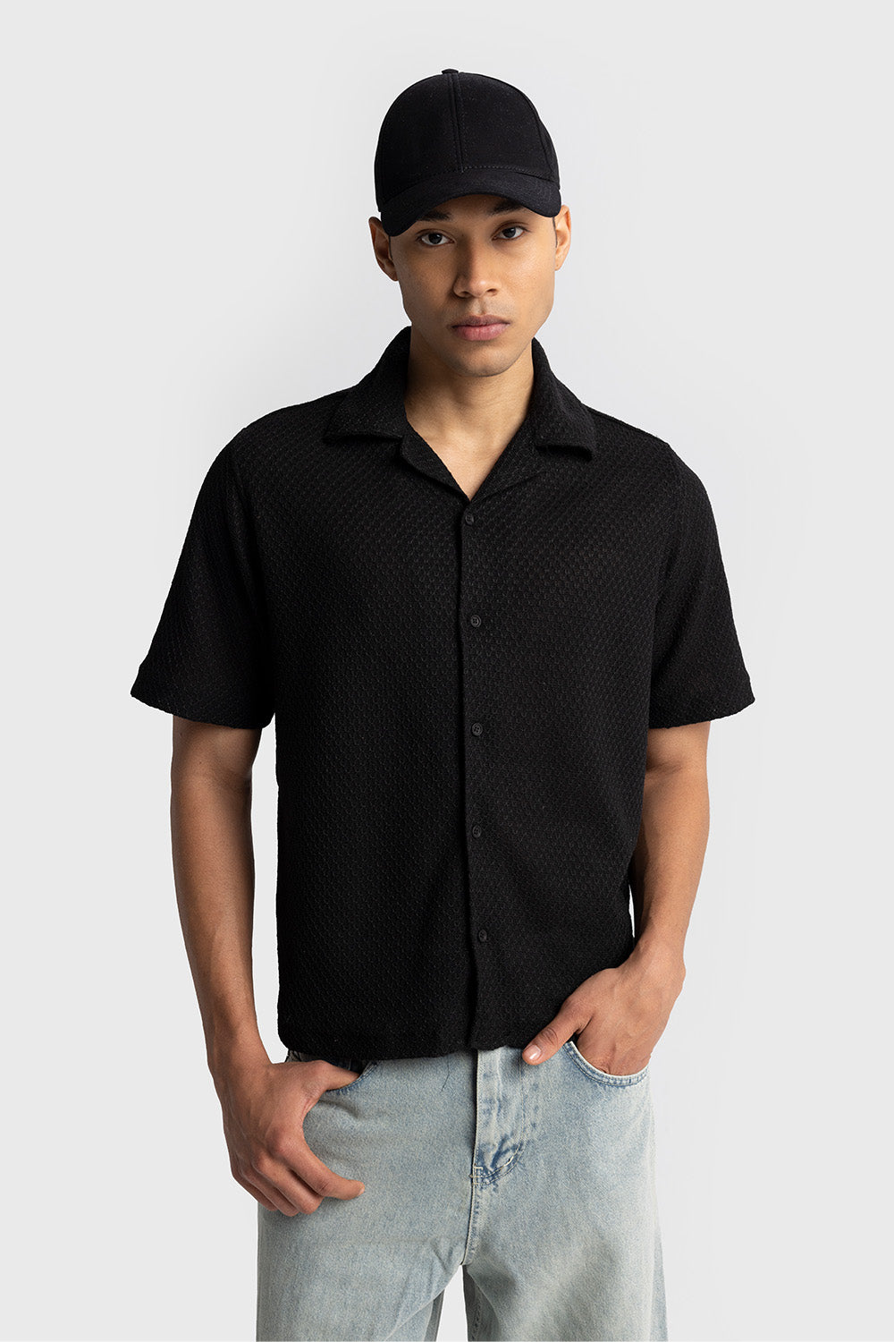 Giesto Chemise à manches courtes texturée - Noir