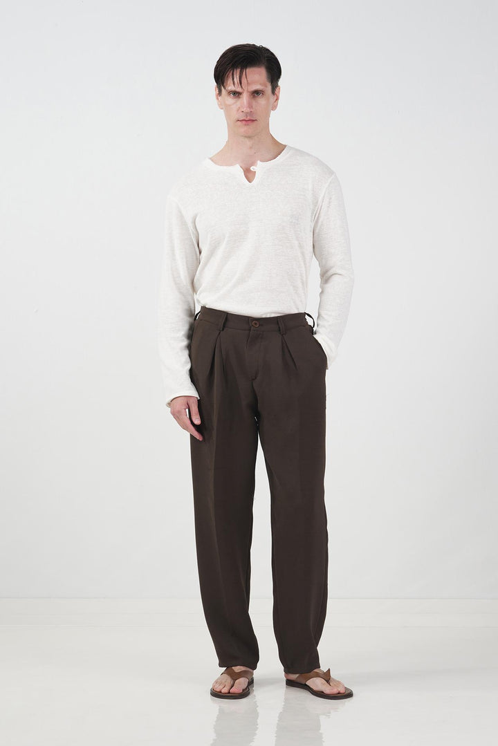 Giesto Pantalon plissé classique marron - Marron