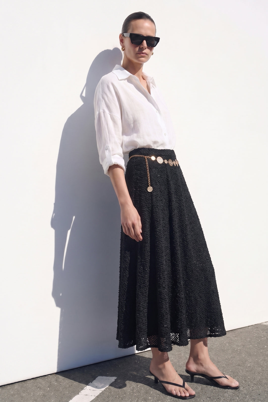 Sateen Jupe Évasée Texturée - Noir