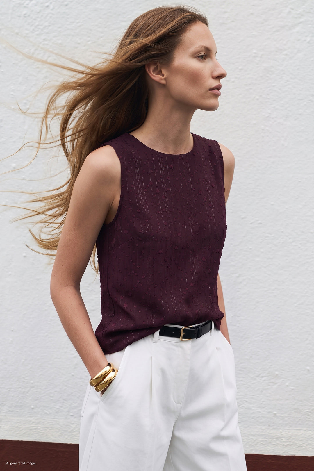 Sateen Blouse sans manches texturée - Bordeaux