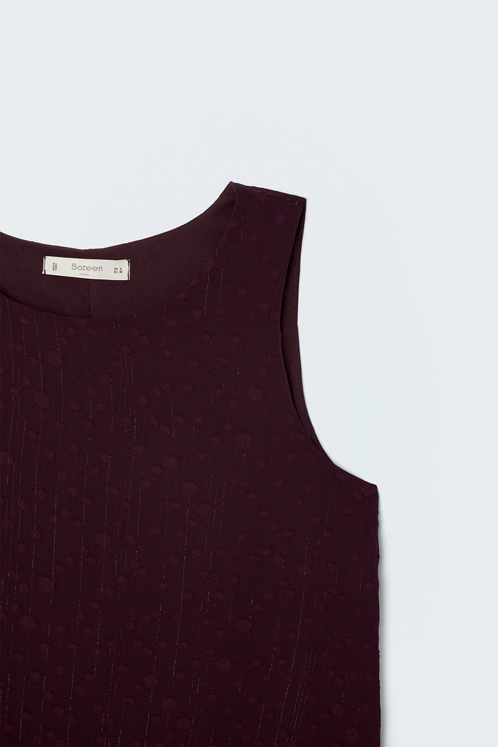 Sateen Blouse sans manches texturée - Bordeaux