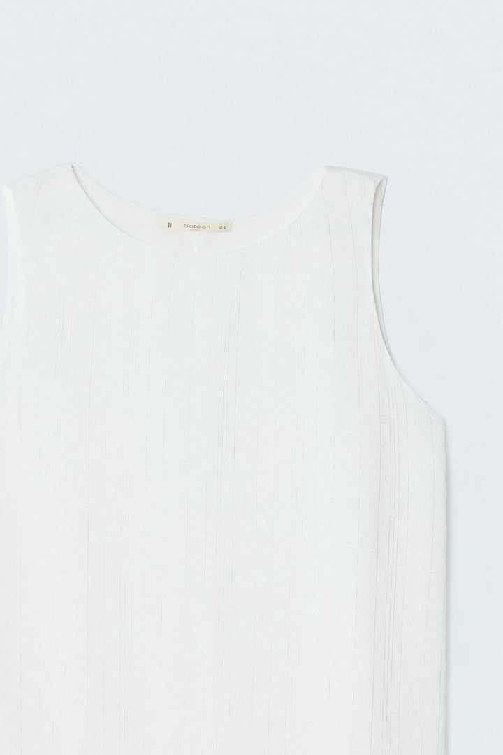 Sateen Blouse sans manches texturée - Écru