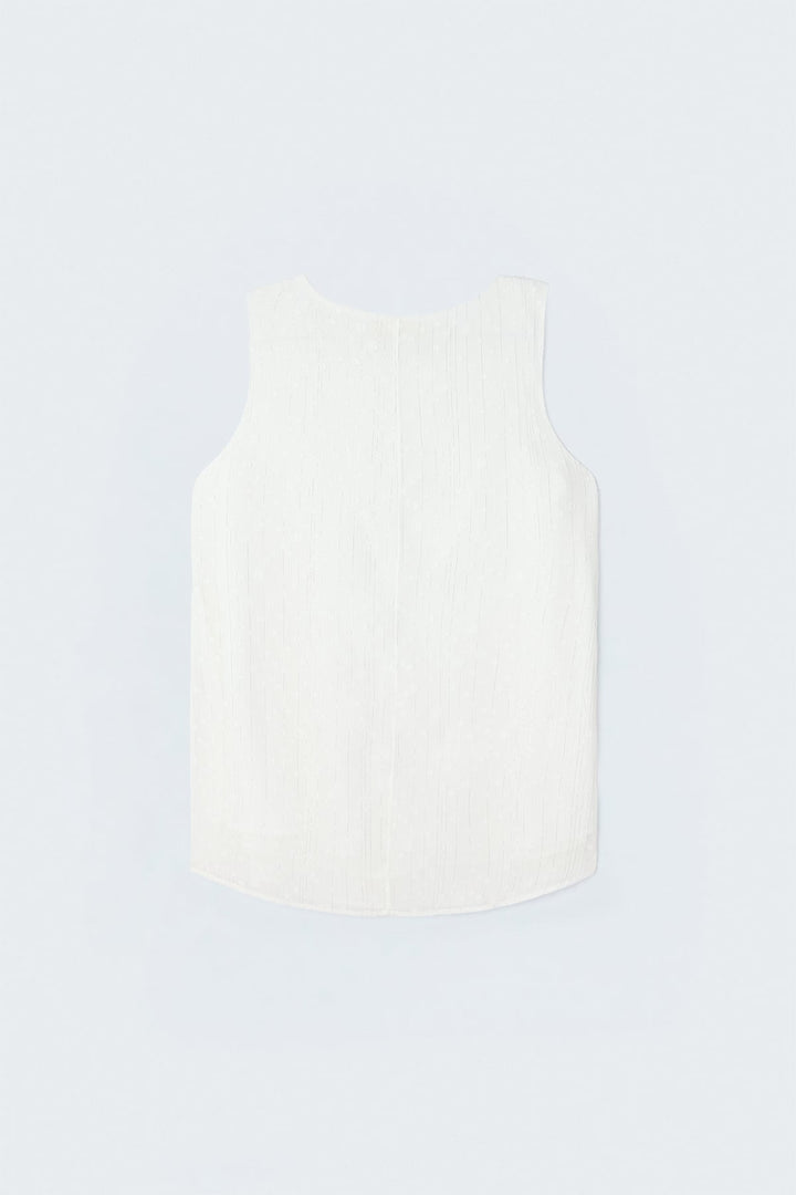 Sateen Blouse sans manches texturée - Écru