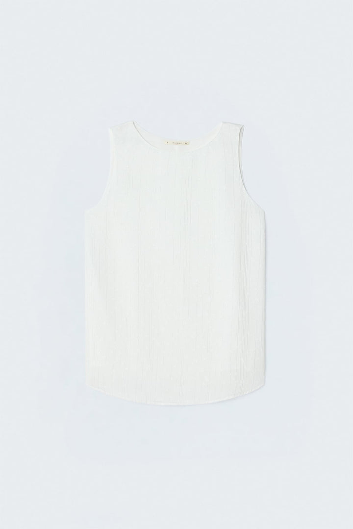 Sateen Blouse sans manches texturée - Écru