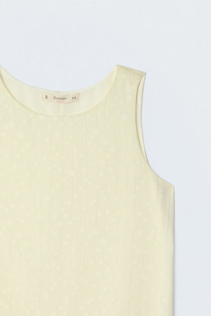 Sateen Blouse sans manches texturée - Jaune