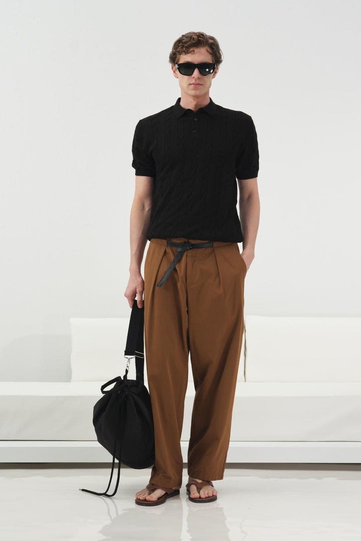 Giesto T-shirt en tricot à col polo noir avec motif texturé - Noir