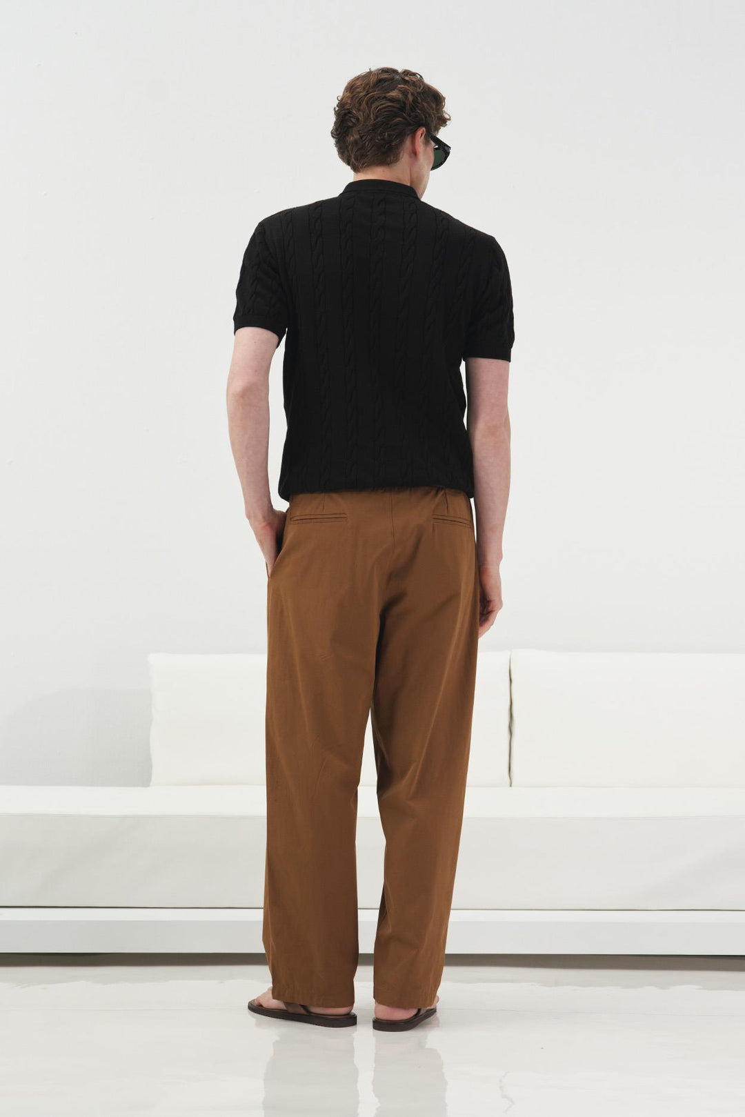 Giesto T-shirt en tricot à col polo noir avec motif texturé - Noir