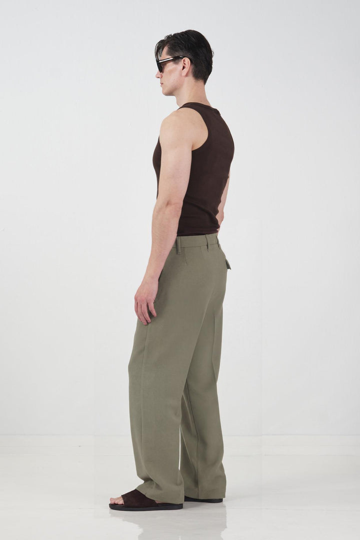 Giesto Pantalon classique kaki en tissu texturé coupe regular fit - Kaki