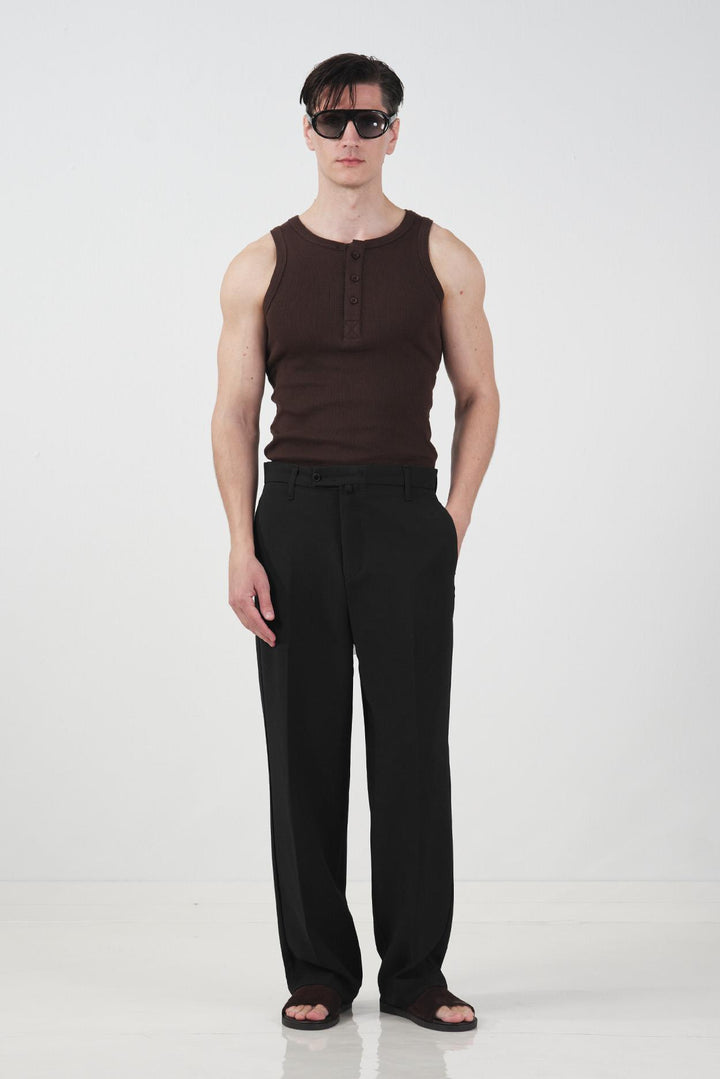 Giesto Pantalon classique noir en tissu texturé coupe regular fit - Noir
