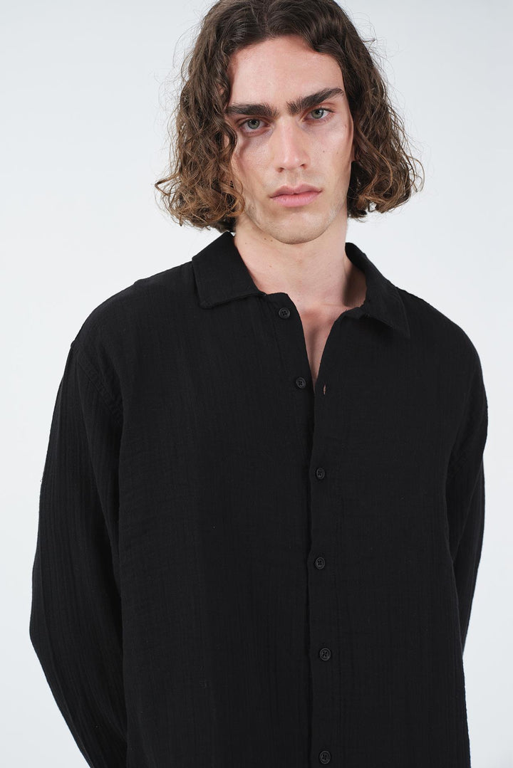 Giesto Chemise en Mousseline Noir Texturé - Noir
