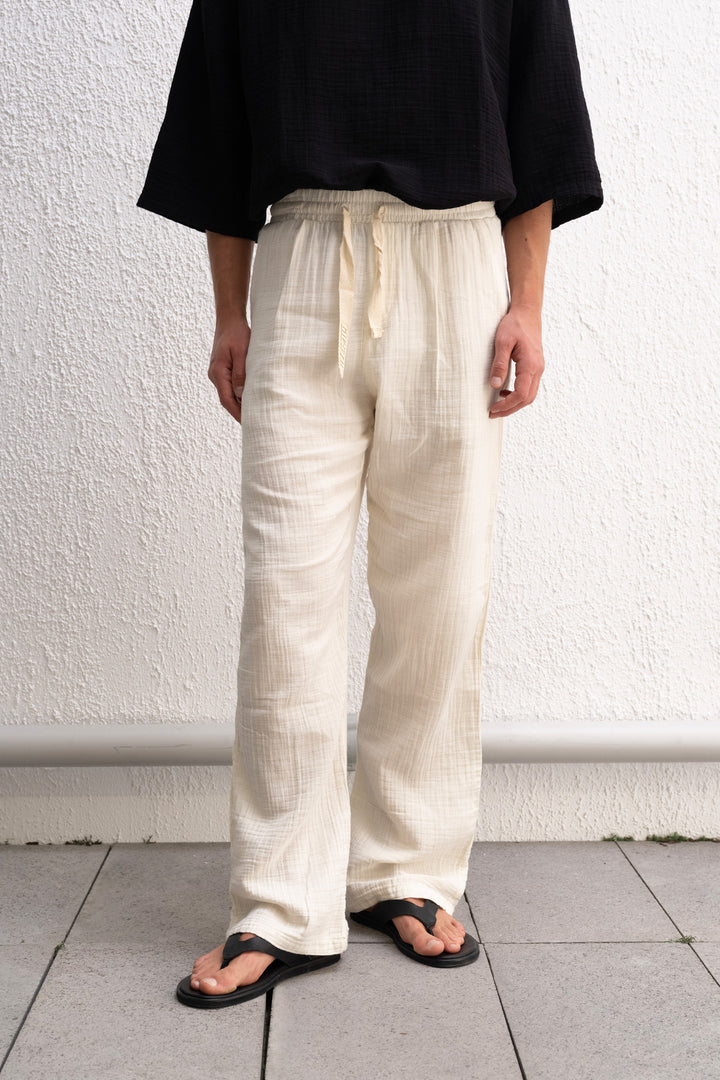 Giesto Pantalon blanc avec détail de lacet - Blanc