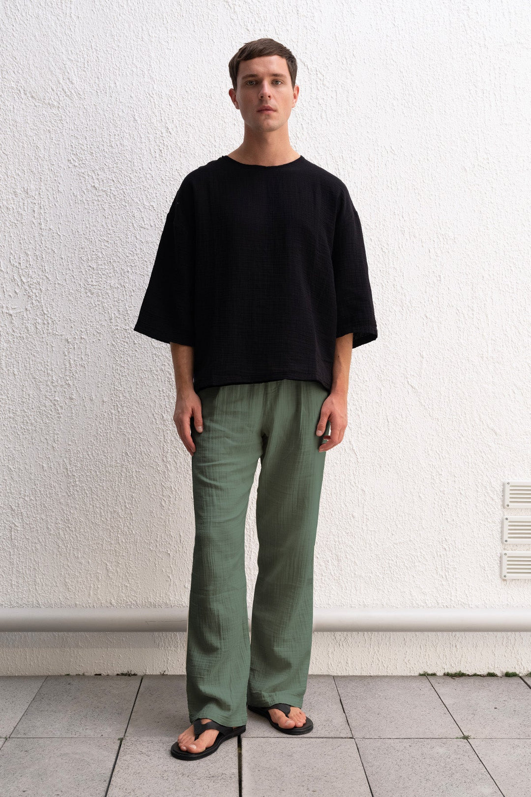 Giesto Pantalon Haki Fluide avec Détail de Lacet - Kaki
